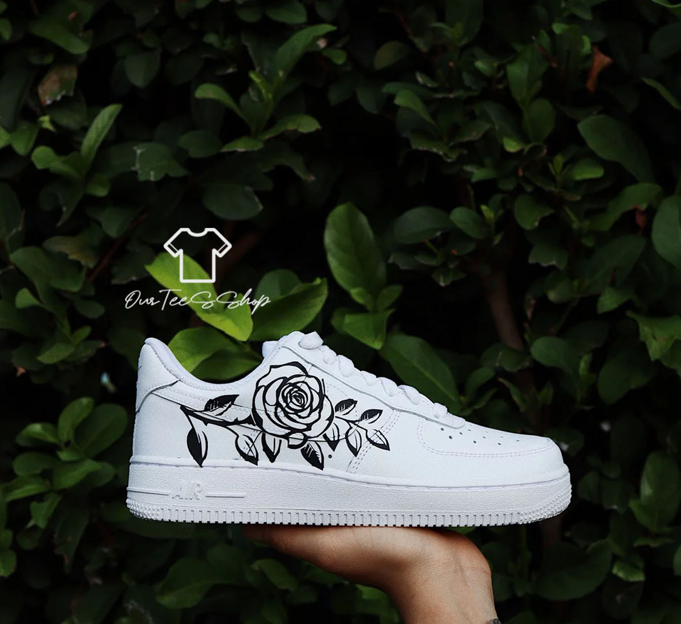 Custom Air Force 1 Rose Black Sneakers