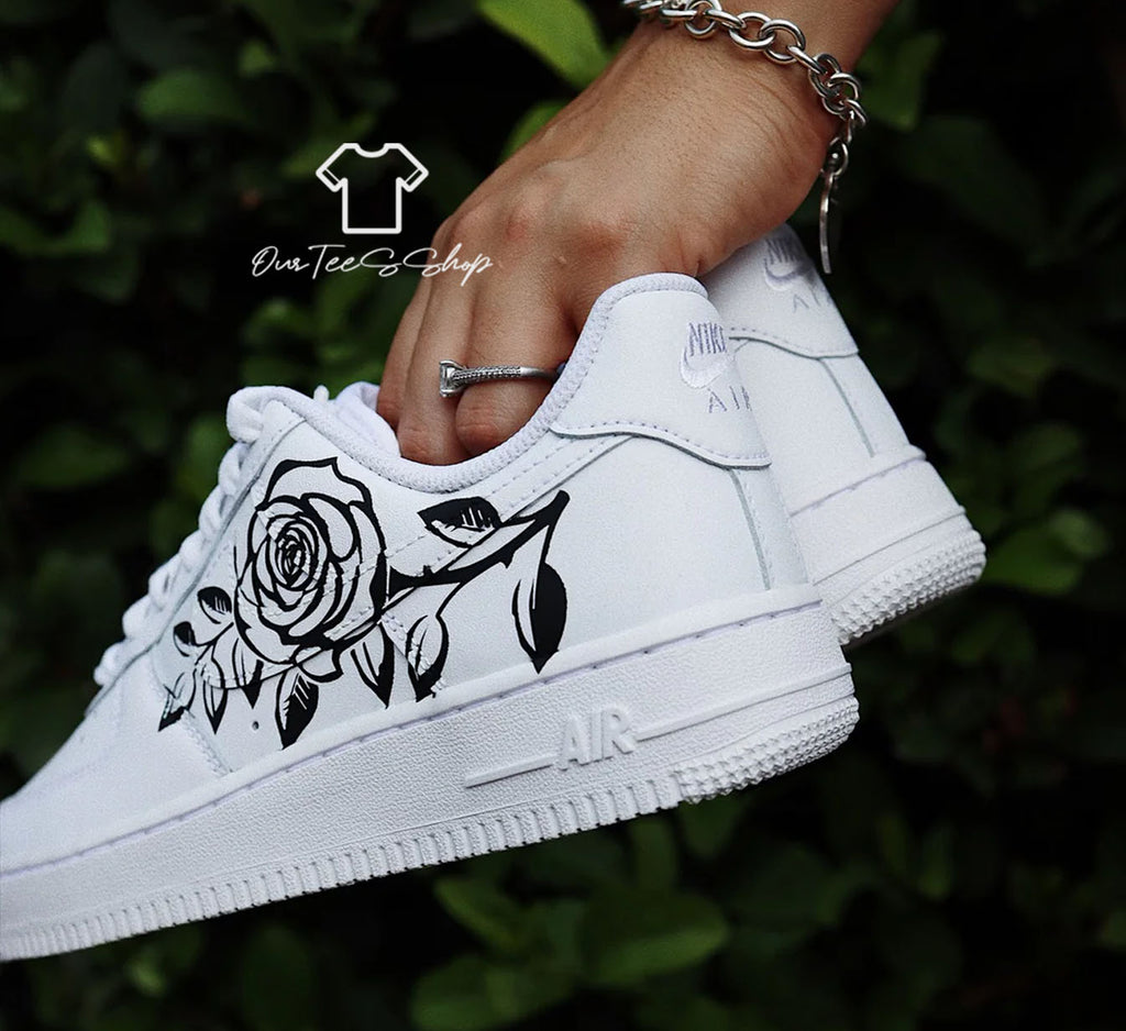 Custom Air Force 1 Rose Black Sneakers