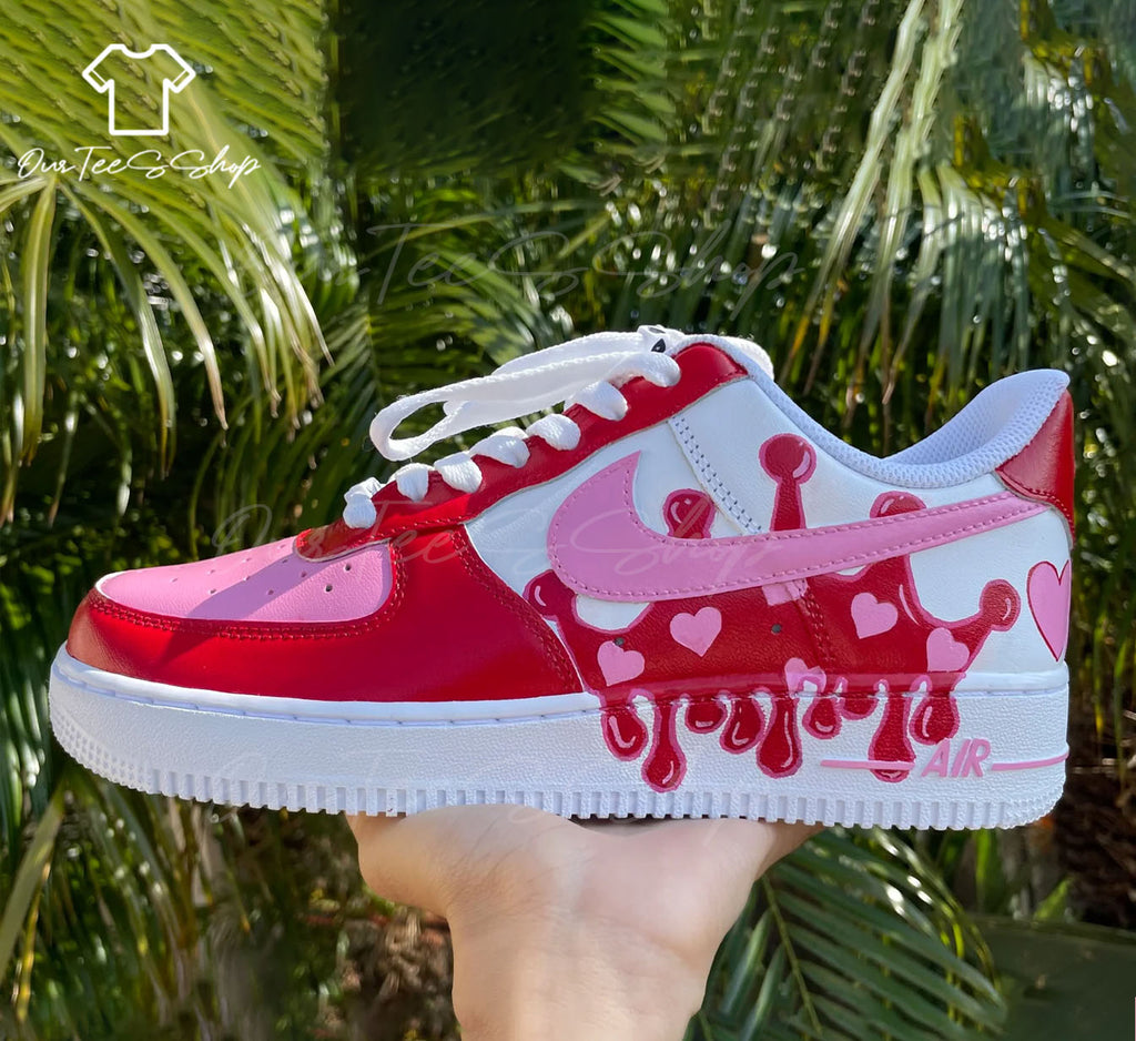 Custom Air Force 1 Pink Drip Valentines Sneakers