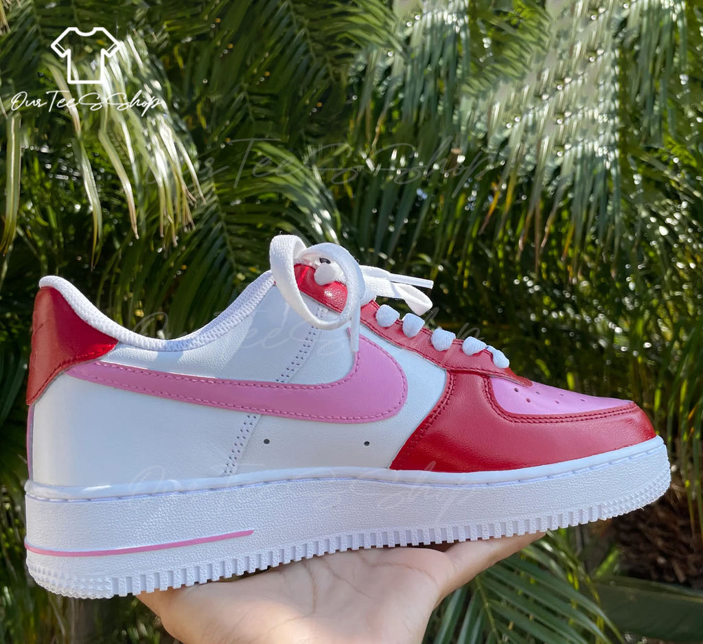 Custom Air Force 1 Pink Drip Valentines Sneakers