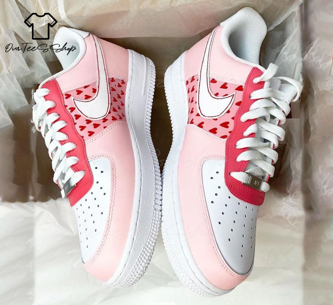 Custom Air Force 1 Heart Pink Sneakers