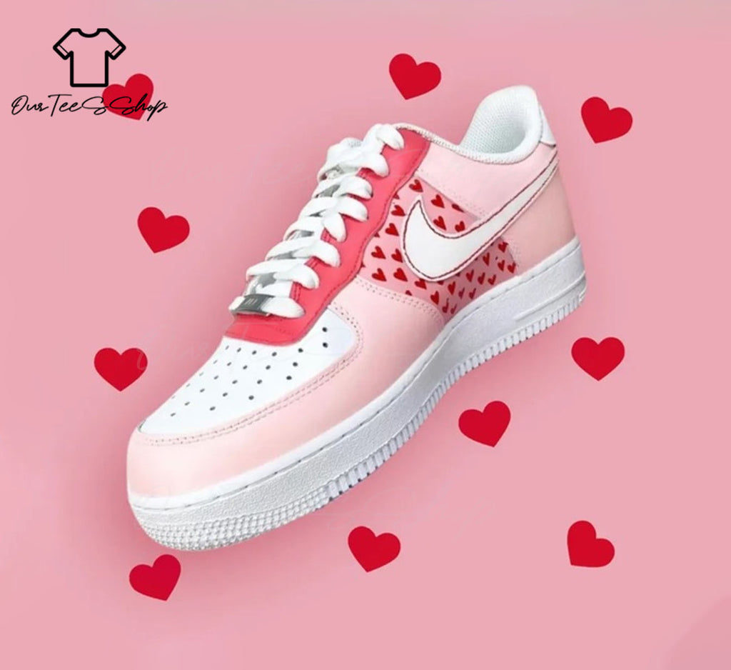 Custom Air Force 1 Heart Pink Sneakers