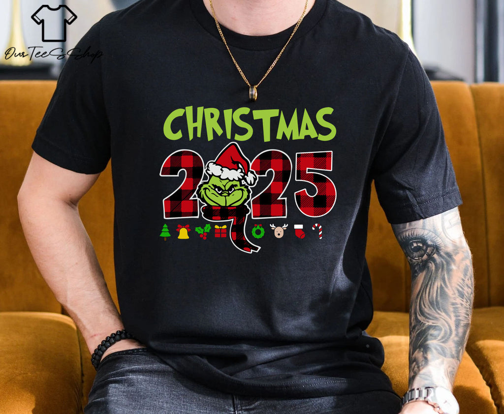 Christmas 2025 Grinch Buffalo Plaid T-Shirt, Grinch Face Tee, Grinchmas Shirt