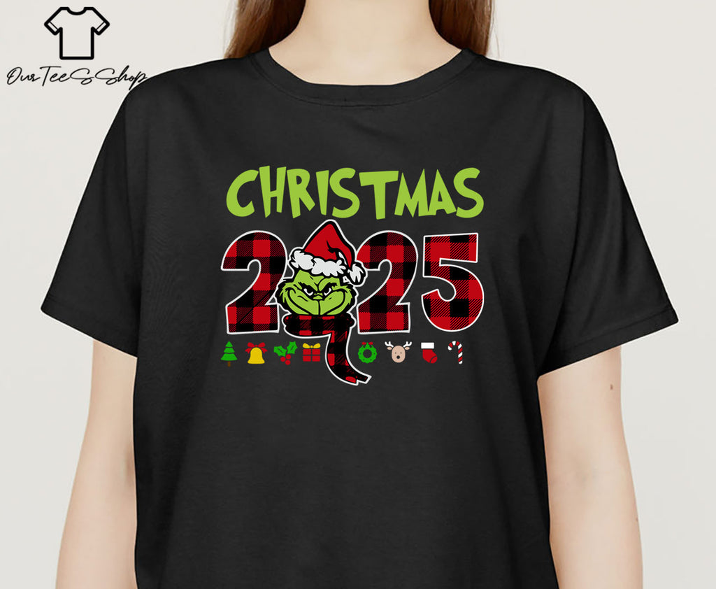 Christmas 2025 Grinch Buffalo Plaid T-Shirt, Grinch Face Tee, Grinchmas Shirt