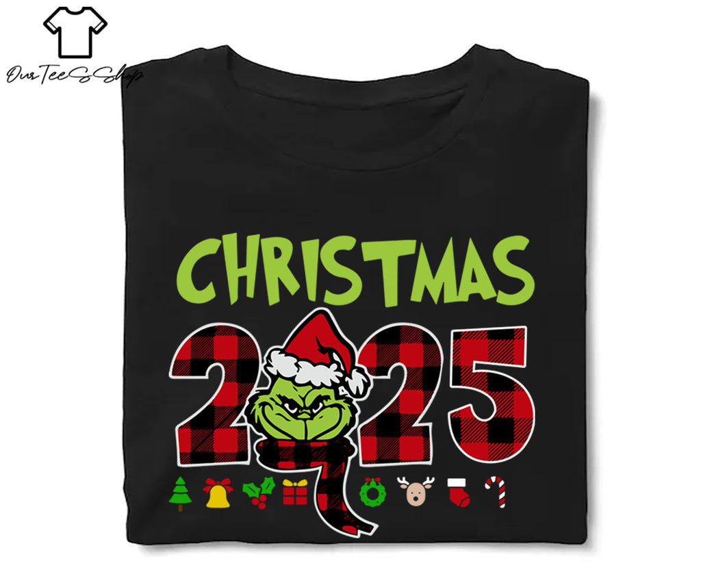 Christmas 2025 Grinch Buffalo Plaid T-Shirt, Grinch Face Tee, Grinchmas Shirt