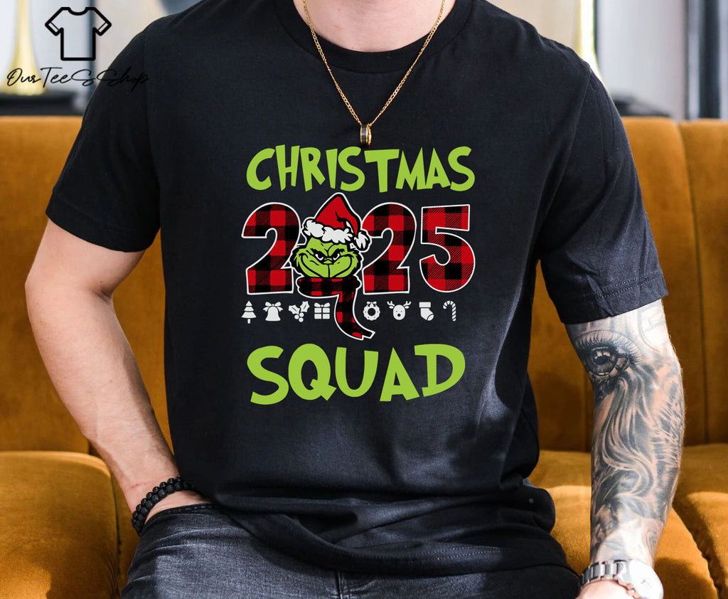 Christmas 2025 Squad Grinch Buffalo Plaid T-Shirt, Grinch Face Tee, Grinchmas Shirt