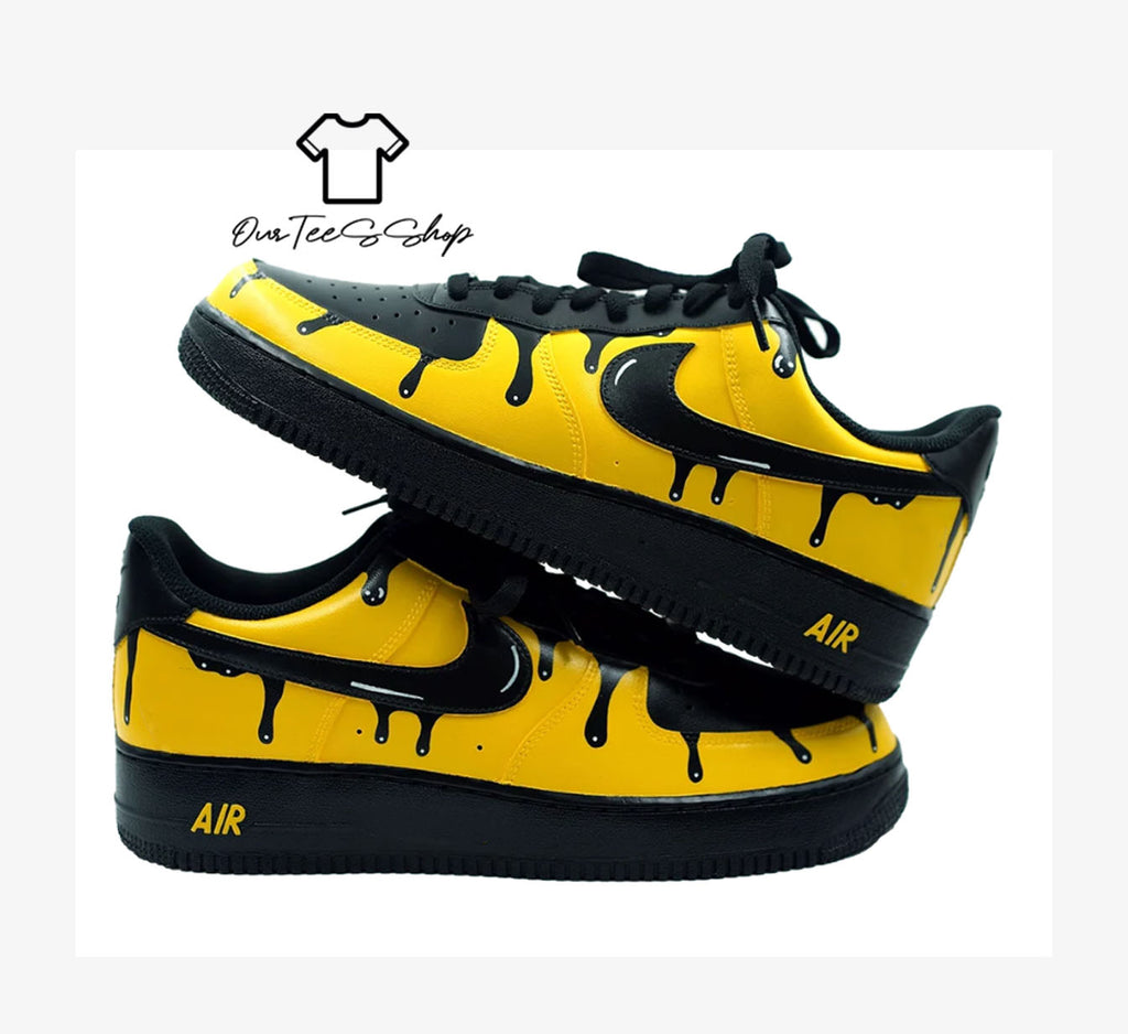 Custom Air Force 1 Yellow Drip Black Sneakers