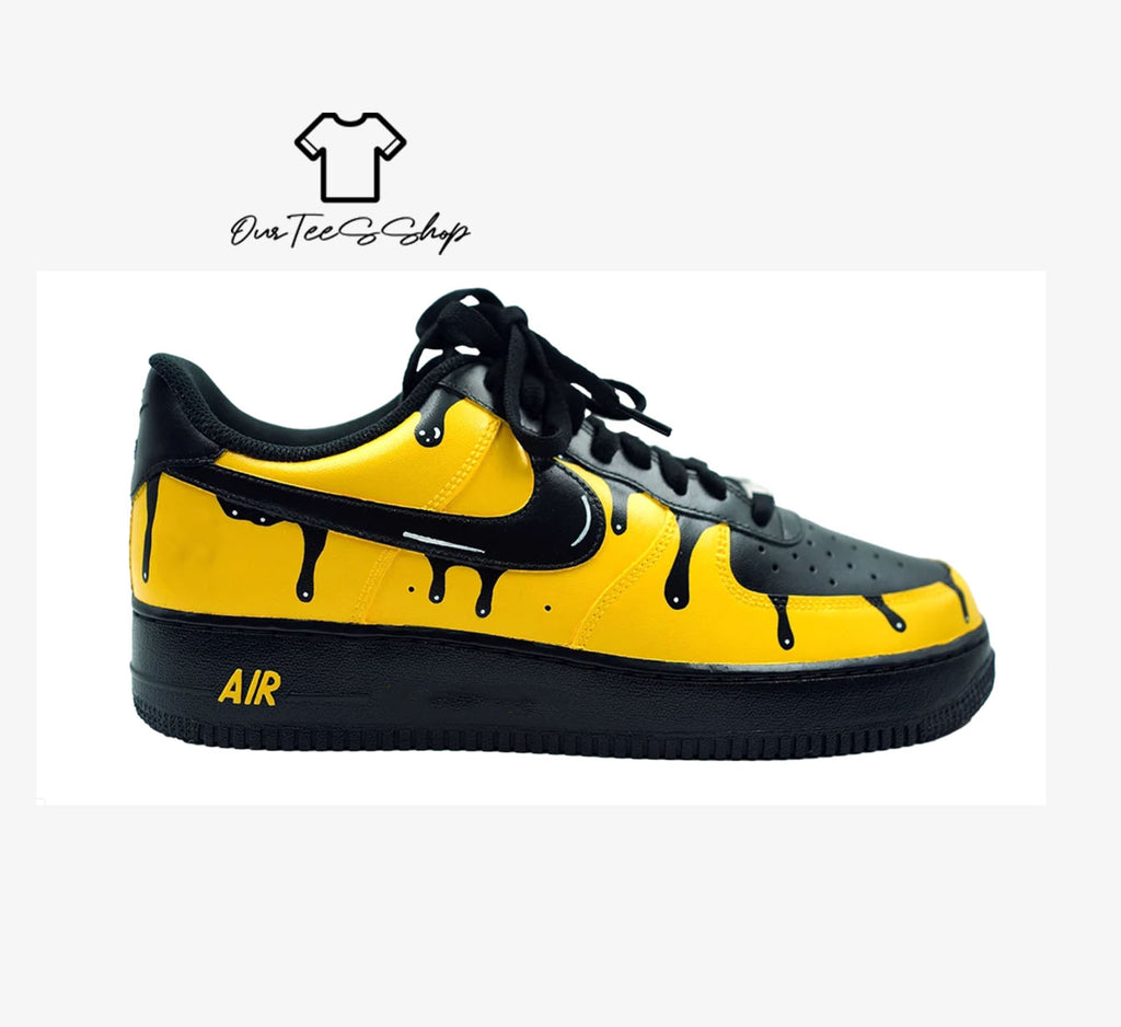 Custom Air Force 1 Yellow Drip Black Sneakers