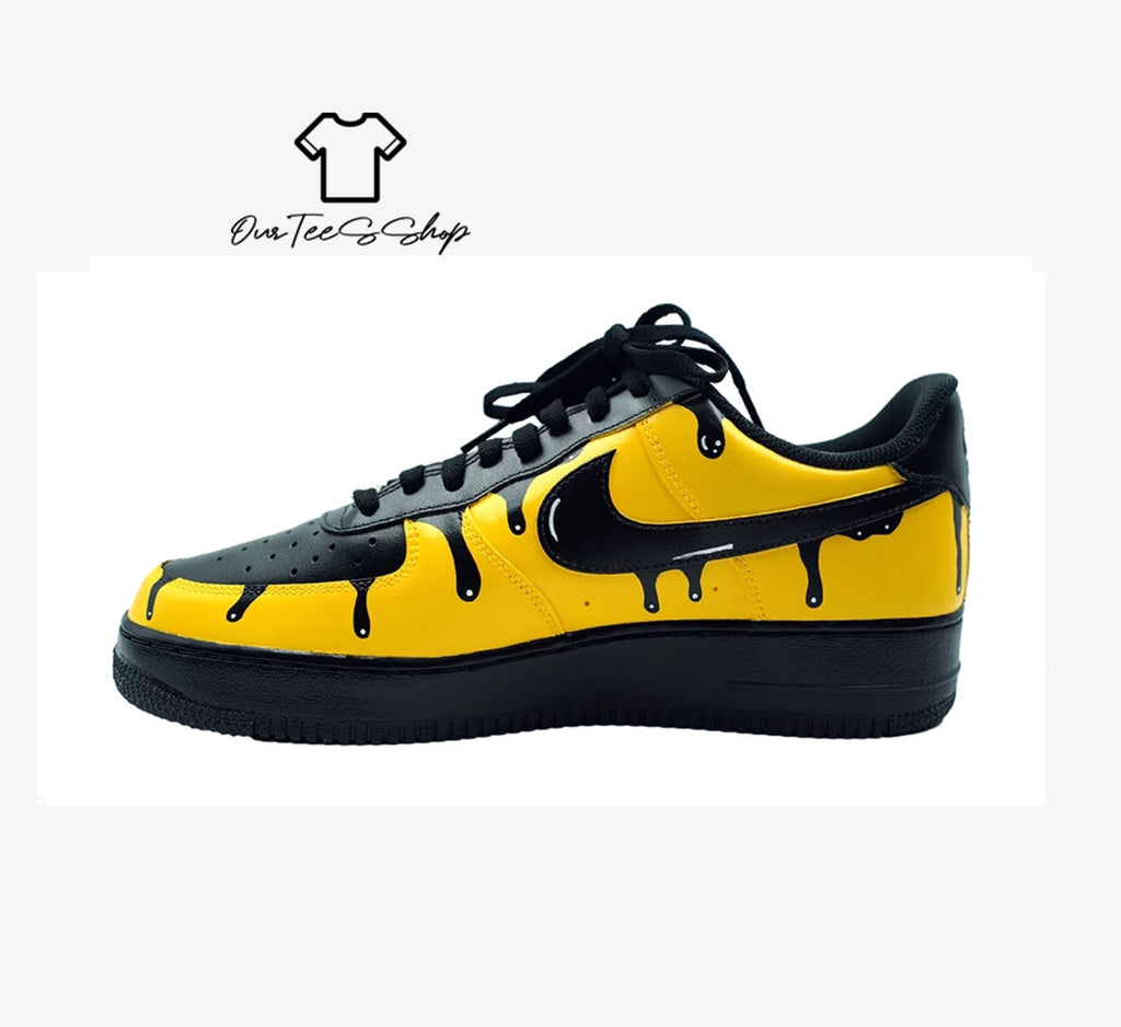 Custom Air Force 1 Yellow Drip Black Sneakers